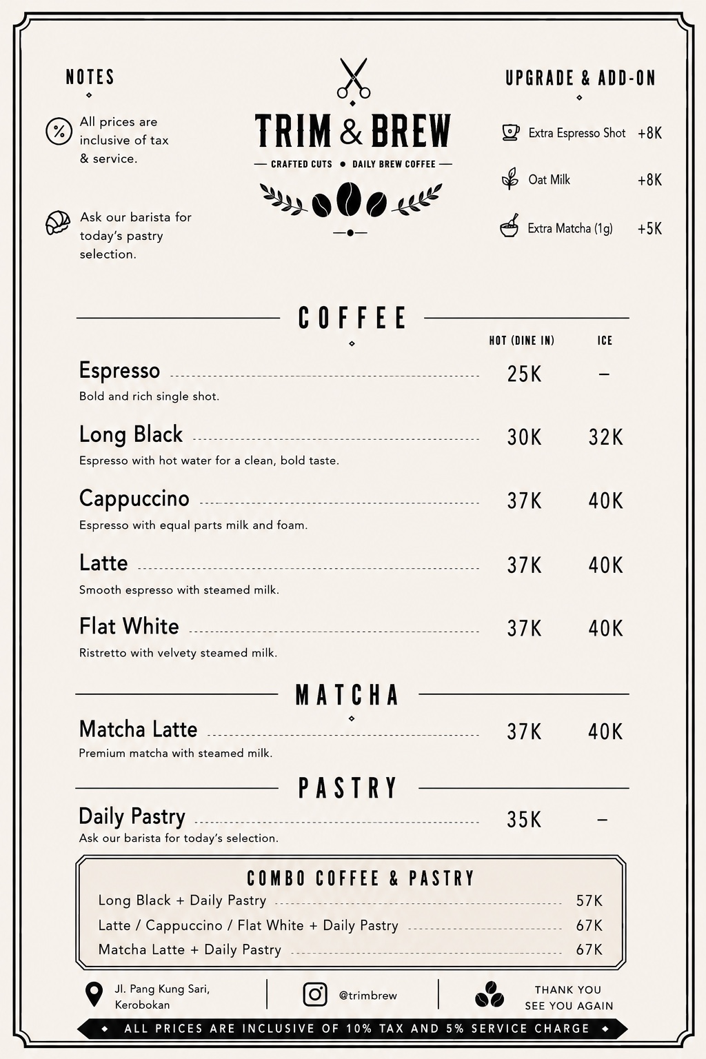 Pricelist Layanan Barber Trim & Brew